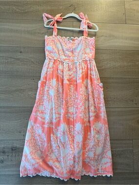 Juliet Dunn Coral Pink and White Floral Tie-Shoulder Dress Size 1 (6)